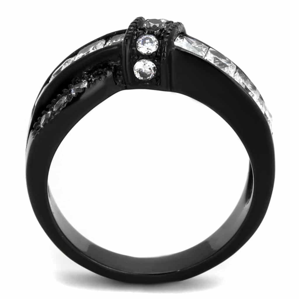Stainless Steel CZ Princess Channel Black Ring view 7