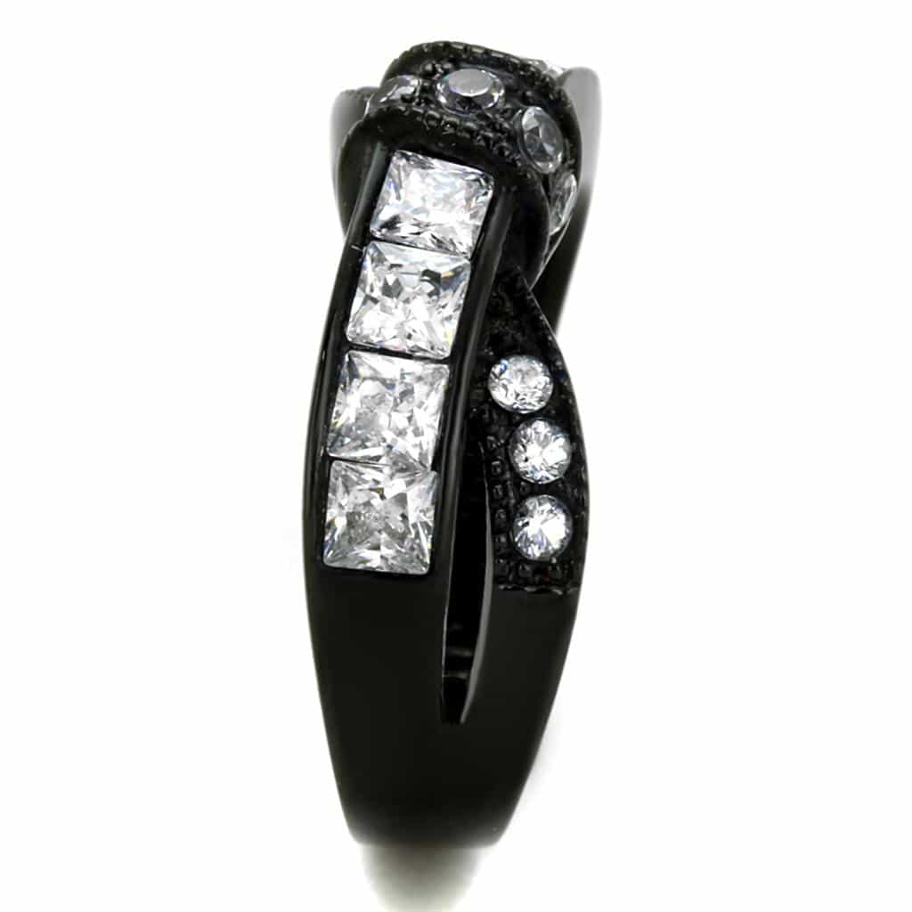 Stainless Steel CZ Princess Channel Black Ring view 4