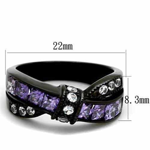 Stainless Steel Black IP Amethyst Purple Princess Channel CZ Ring view 6