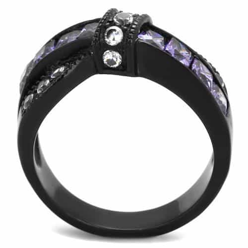 Stainless Steel Black IP Amethyst Purple Princess Channel CZ Ring view 7