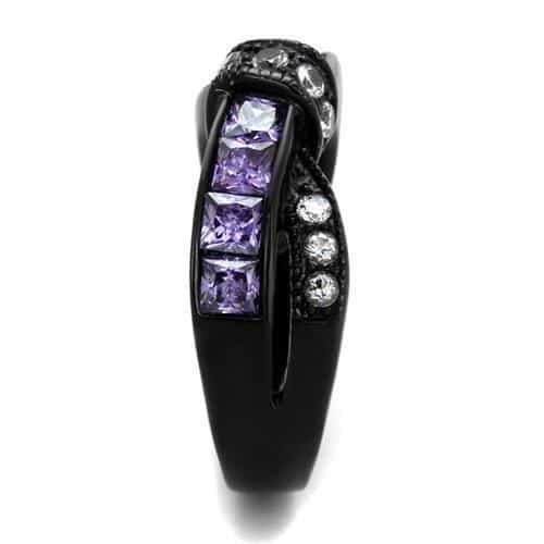 Stainless Steel Black IP Amethyst Purple Princess Channel CZ Ring view 8