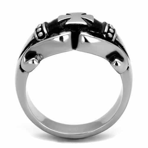 Stainless Steel Maltese Iron Cross Buckle Band Ring view 3