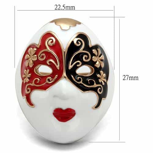 Stainless Steel Venetian Mask Enamel Red Black Gold Ring view 8