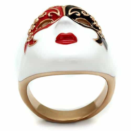Stainless Steel Venetian Mask Enamel Red Black Gold Ring view 9