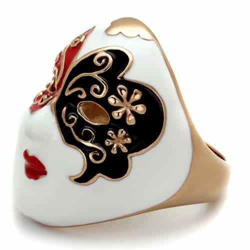 Stainless Steel Venetian Mask Enamel Red Black Gold Ring view 11