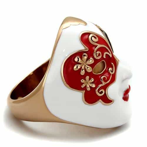 Stainless Steel Venetian Mask Enamel Red Black Gold Ring view 4