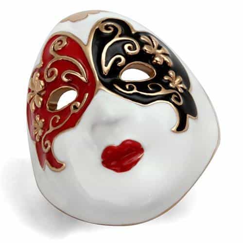 Stainless Steel Venetian Mask Enamel Red Black Gold Ring view 12