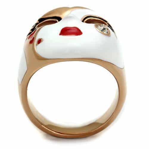 Stainless Steel Venetian Mask Enamel Rose Gold Heart Ring view 3