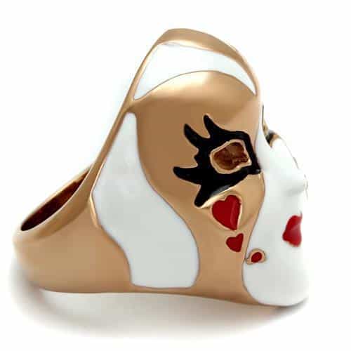 Stainless Steel Venetian Mask Enamel Rose Gold Heart Ring view 4