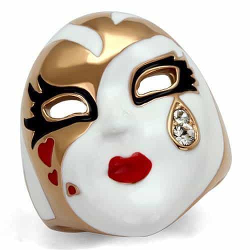 Stainless Steel Venetian Mask Enamel Rose Gold Heart Ring view 6