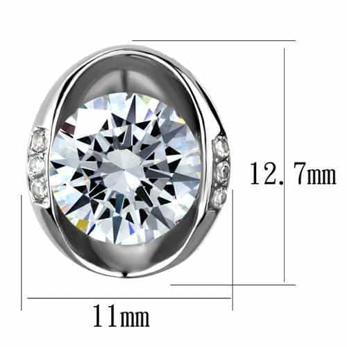 Stainless Steel CZ Round Oval Bezel Stud Earrings view 2