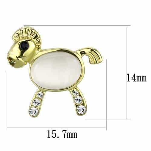 Stainless Steel Gold IP Cats Eye Horse Pony Figure Stud Earrings view 2