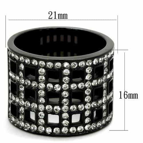 Stainless Steel Black IP CZ Grid Lattice Wide Dome Ring view 6
