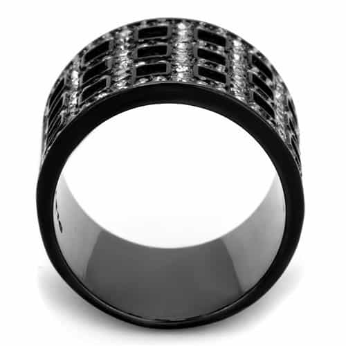 Stainless Steel Black IP CZ Grid Lattice Wide Dome Ring view 3
