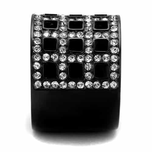 Stainless Steel Black IP CZ Grid Lattice Wide Dome Ring view 8