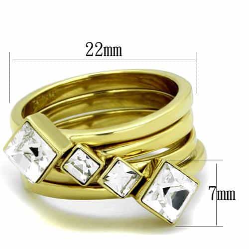 Stainless Steel Gold IP CZ Square Trio Stacking Band Set Ring view 6