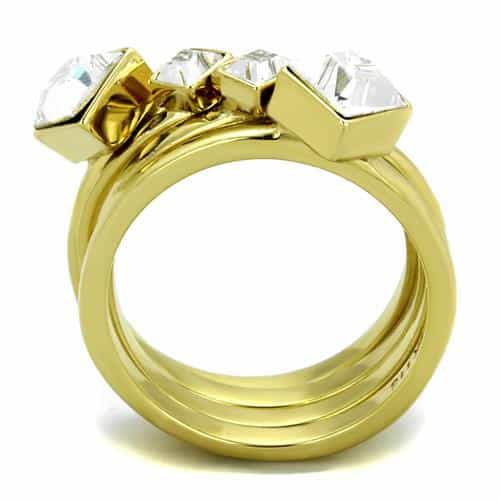 Stainless Steel Gold IP CZ Square Trio Stacking Band Set Ring view 7