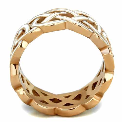 Stainless Steel Rose Gold Celtic Knot Woven Wide Band Ring view 3