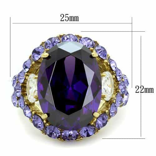 Stainless Steel Gold IP Amethyst Oval Purple Crystal Cluster Ring view 6