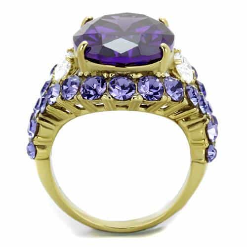 Stainless Steel Gold IP Amethyst Oval Purple Crystal Cluster Ring view 7