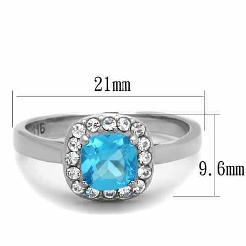 Stainless Steel Blue Topaz Cushion CZ Halo Ring view 6