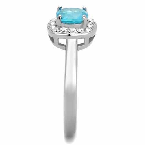 Stainless Steel Blue Topaz Cushion CZ Halo Ring view 8