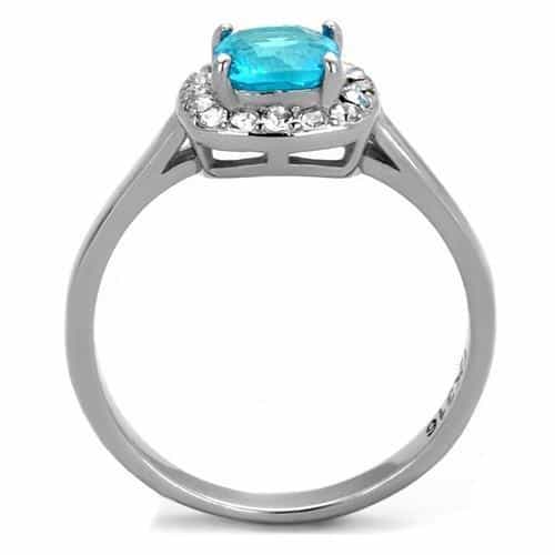 Stainless Steel Blue Topaz Cushion CZ Halo Ring view 7