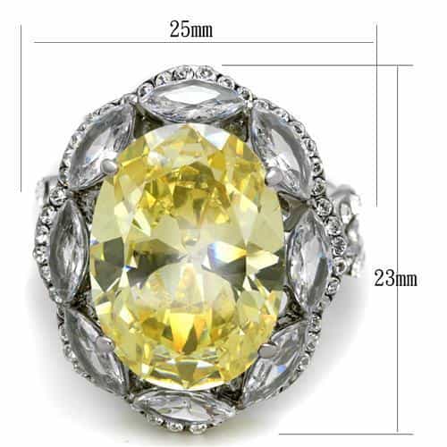 Stainless Steel Yellow Canary Oval CZ Marquise Halo Cocktail Ring view 6