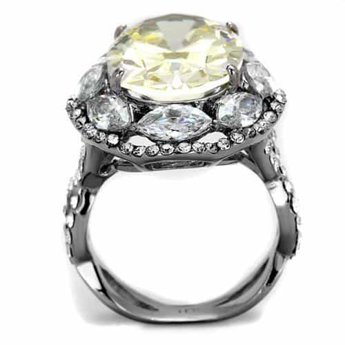 Stainless Steel Yellow Canary Oval CZ Marquise Halo Cocktail Ring view 7