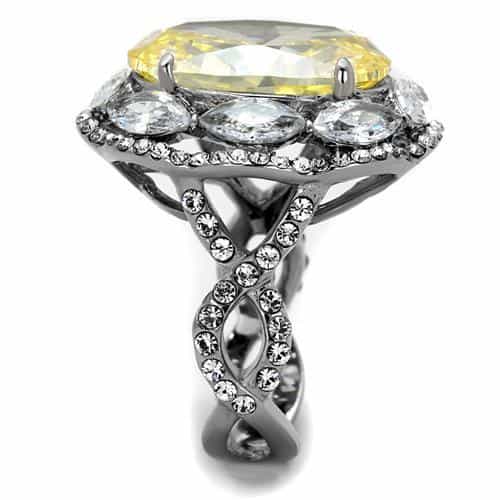 Stainless Steel Yellow Canary Oval CZ Marquise Halo Cocktail Ring view 8