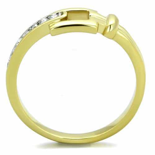 Stainless Steel Gold IP CZ Buckle Belt Channel Band Ring view 7