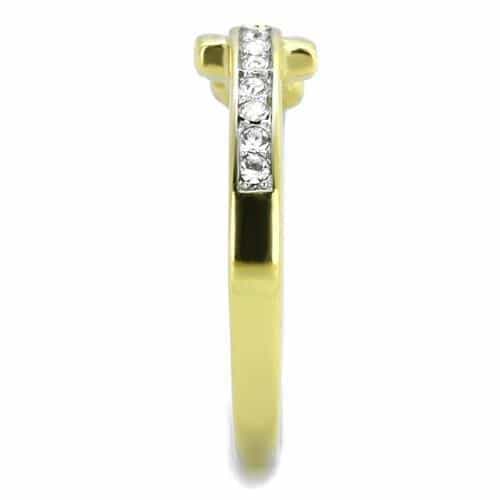 Stainless Steel Gold IP CZ Buckle Belt Channel Band Ring view 8