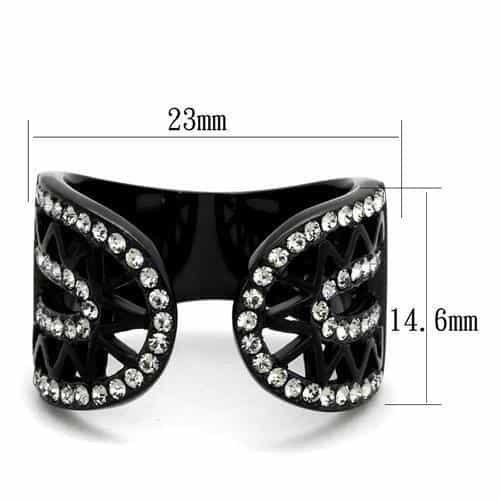Stainless Steel Black IP CZ Leaf Cutout Open Wide Ring view 6