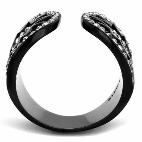 Stainless Steel Black IP CZ Leaf Cutout Open Wide Ring view 7