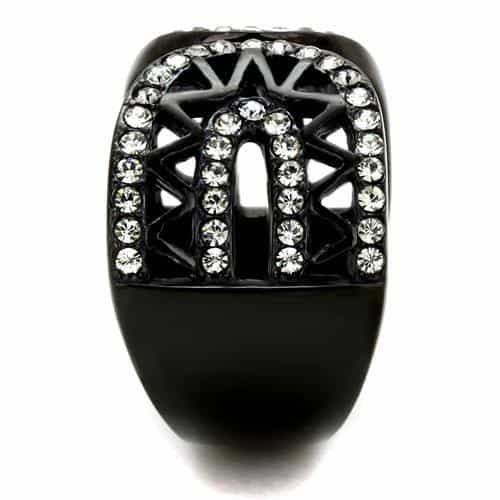 Stainless Steel Black IP CZ Leaf Cutout Open Wide Ring view 8