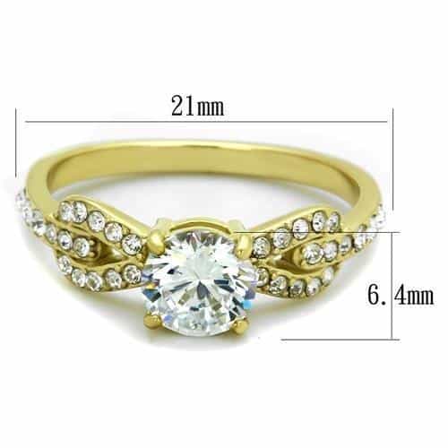 Stainless Steel Gold IP CZ Round Cathedral Pave Wide Ring view 6