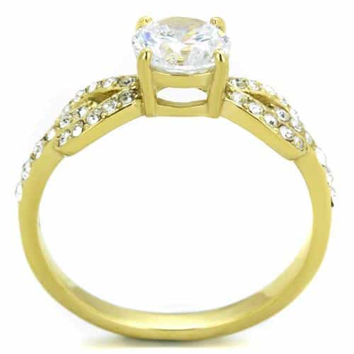 Stainless Steel Gold IP CZ Round Cathedral Pave Wide Ring view 3
