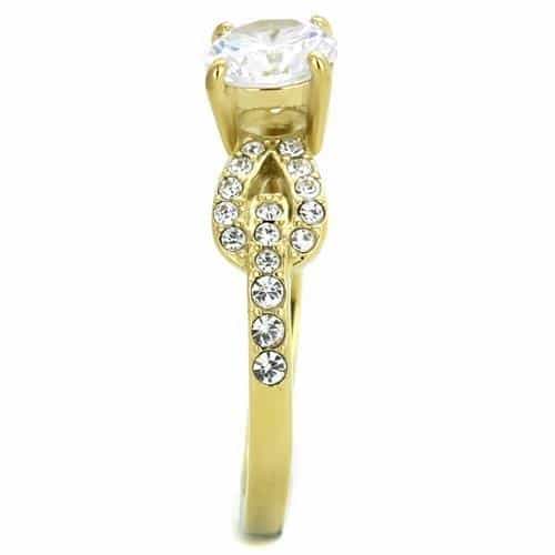 Stainless Steel Gold IP CZ Round Cathedral Pave Wide Ring view 8