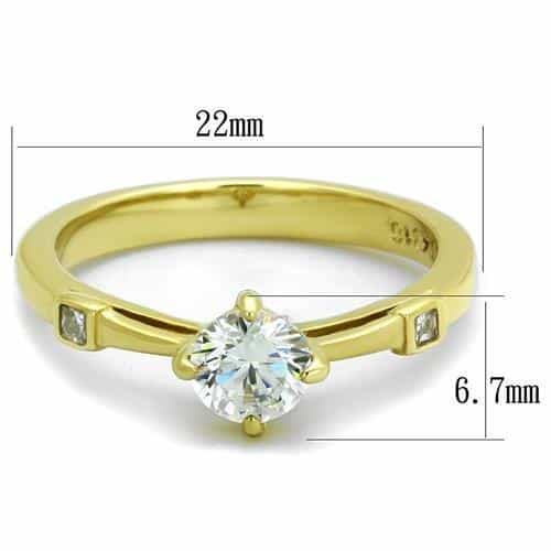 Stainless Steel Gold IP CZ Round Solitaire Princess Side Ring view 2