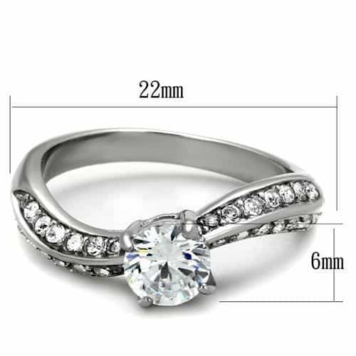 Stainless Steel CZ Round Solitaire Pave Wing Shoulders Ring view 2
