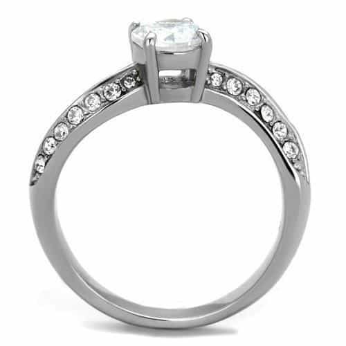 Stainless Steel CZ Round Solitaire Pave Wing Shoulders Ring view 3