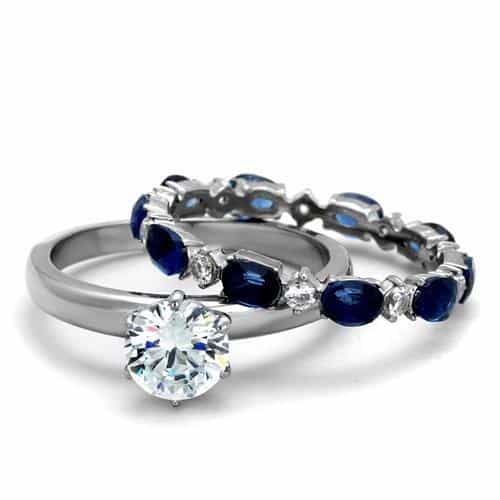 Stainless Steel CZ Heart Blue Sapphire Marquise Eternity Ring view 6