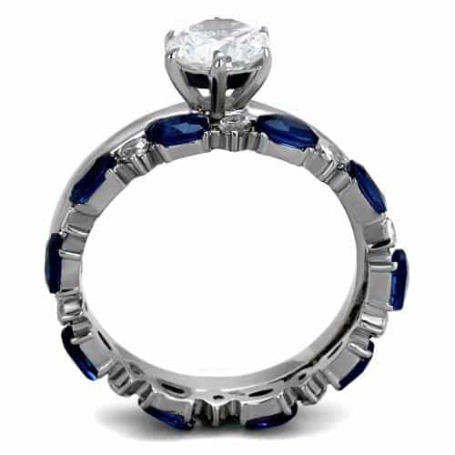 Stainless Steel CZ Heart Blue Sapphire Marquise Eternity Ring view 7