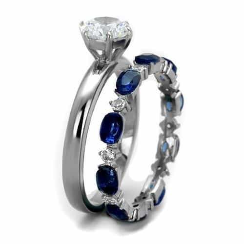 Stainless Steel CZ Heart Blue Sapphire Marquise Eternity Ring view 8