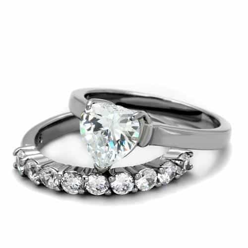 Stainless Steel CZ Heart Solitaire Ring | The Stainless Jewelry view 2