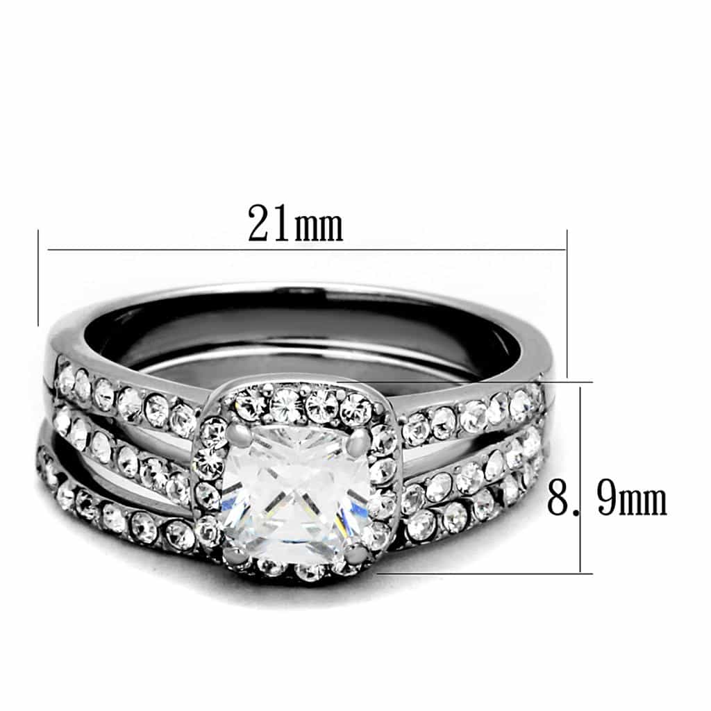 Stainless Steel CZ Princess Halo Pave Bridal Set Ring view 6