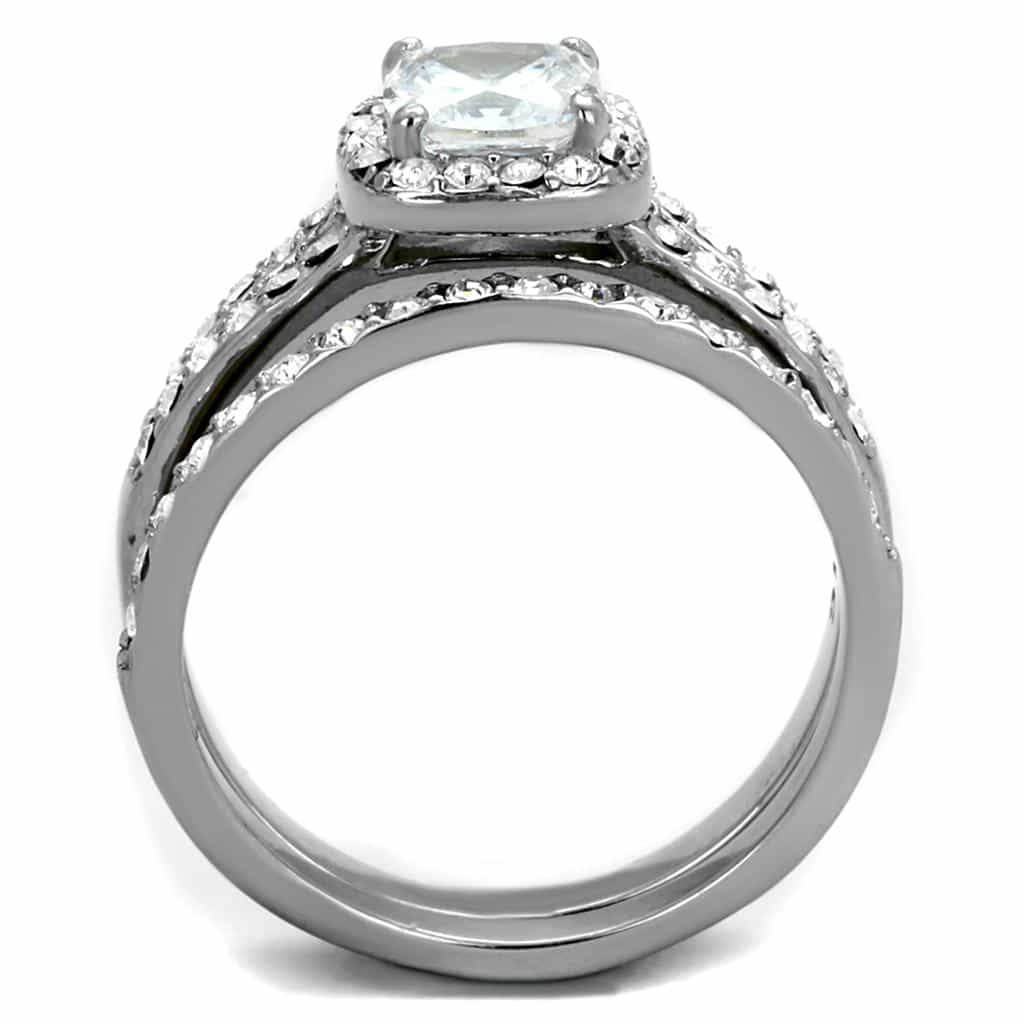 Stainless Steel CZ Princess Halo Pave Bridal Set Ring view 7