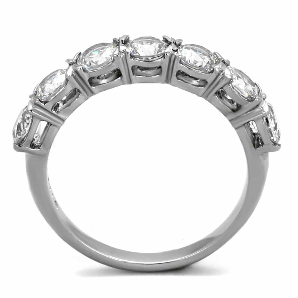 Stainless Steel CZ Oval Round Five Stone Eternity Band Ring view 7