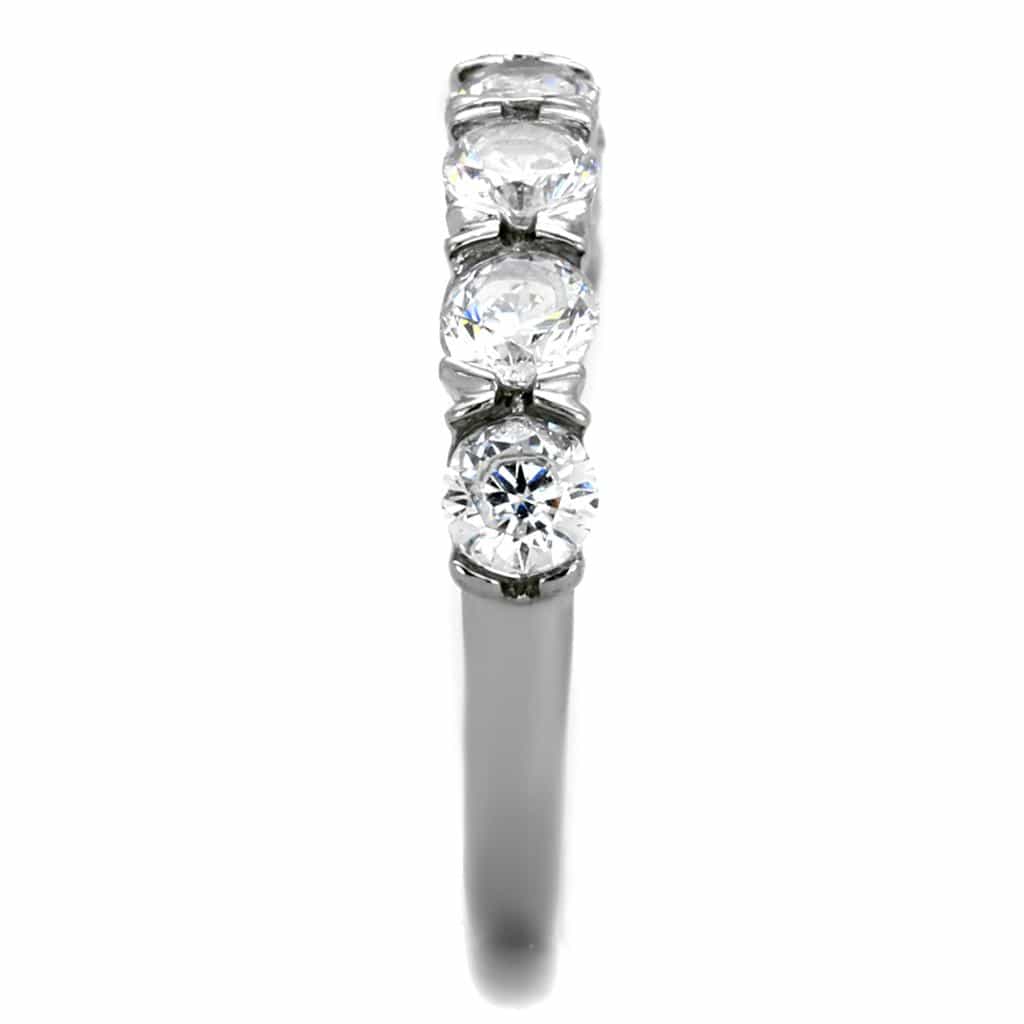 Stainless Steel CZ Oval Round Five Stone Eternity Band Ring view 4
