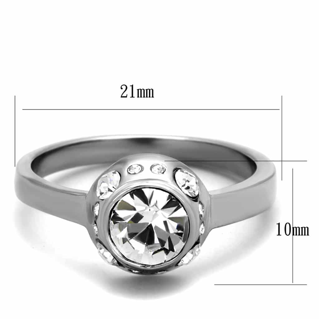 Stainless Steel CZ Round Bezel Halo Band Ring view 6